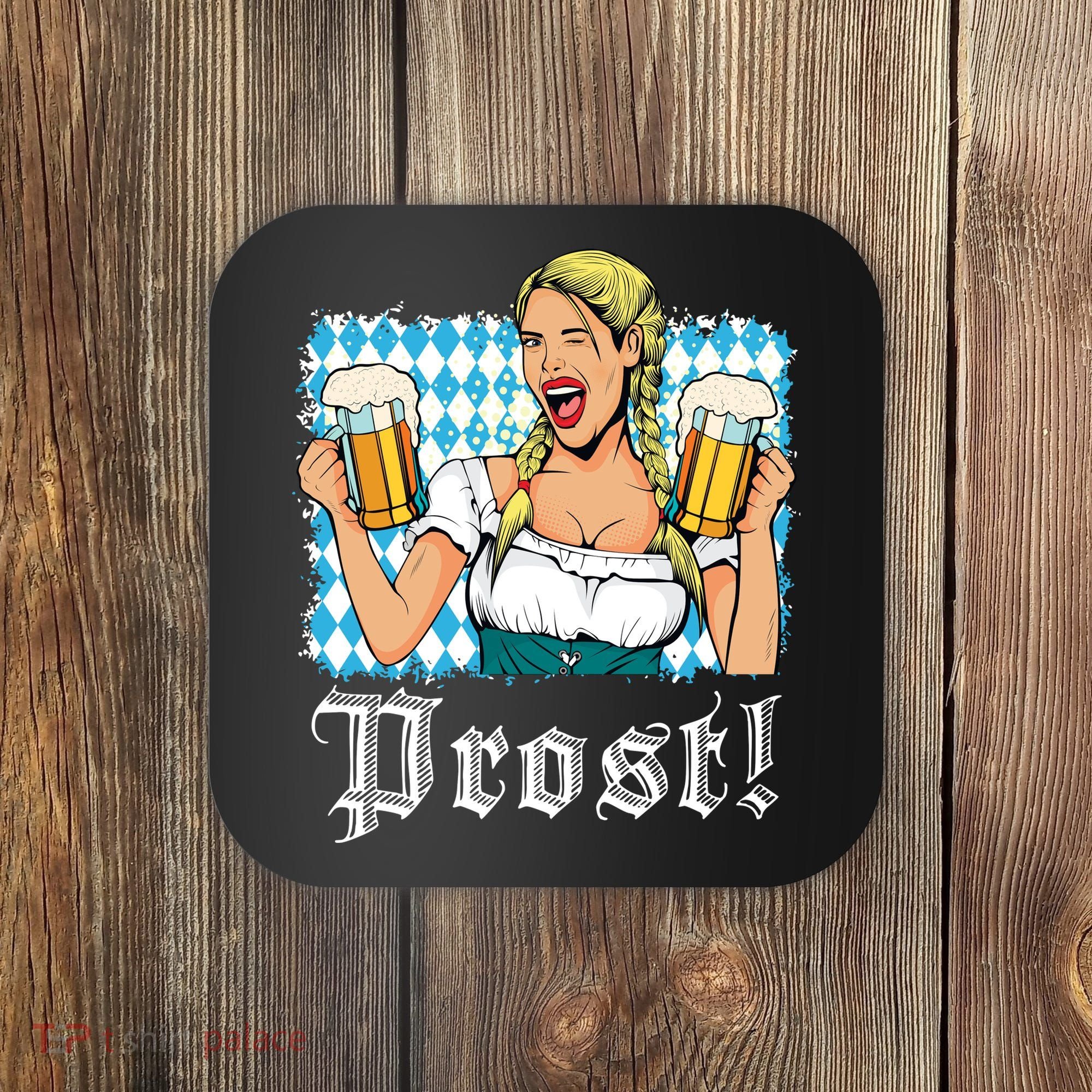 Oktoberfest Beer German Girl Bavarian Flag Drinking Prost Coaster