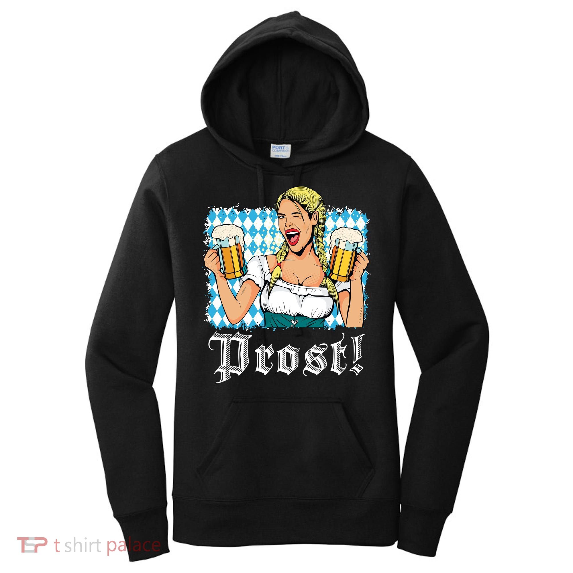 Oktoberfest Beer German Girl Bavarian Flag Drinking Prost Women's Hoodie
