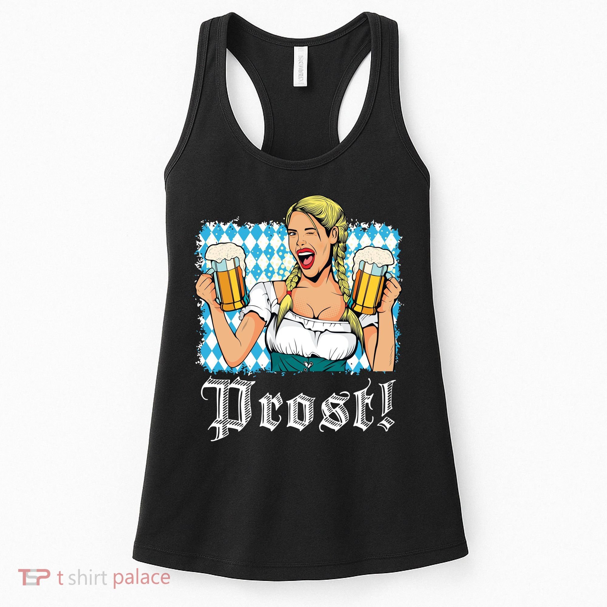 Oktoberfest Beer German Girl Bavarian Flag Drinking Prost Women's Tank Top