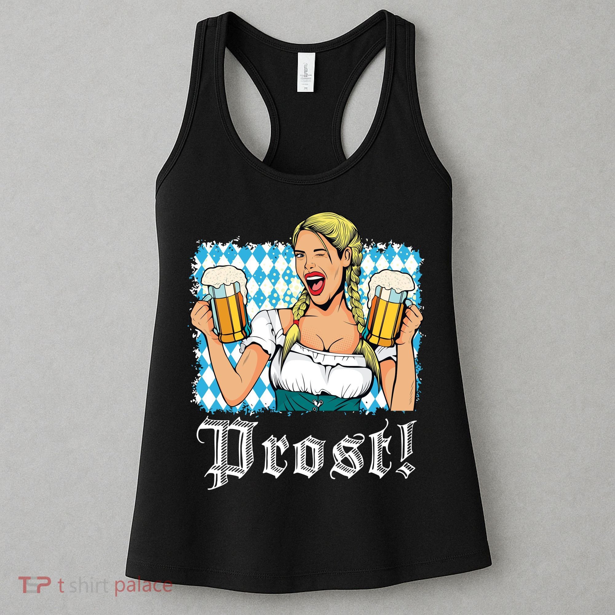 Oktoberfest Beer German Girl Bavarian Flag Drinking Prost Women's Tank Top