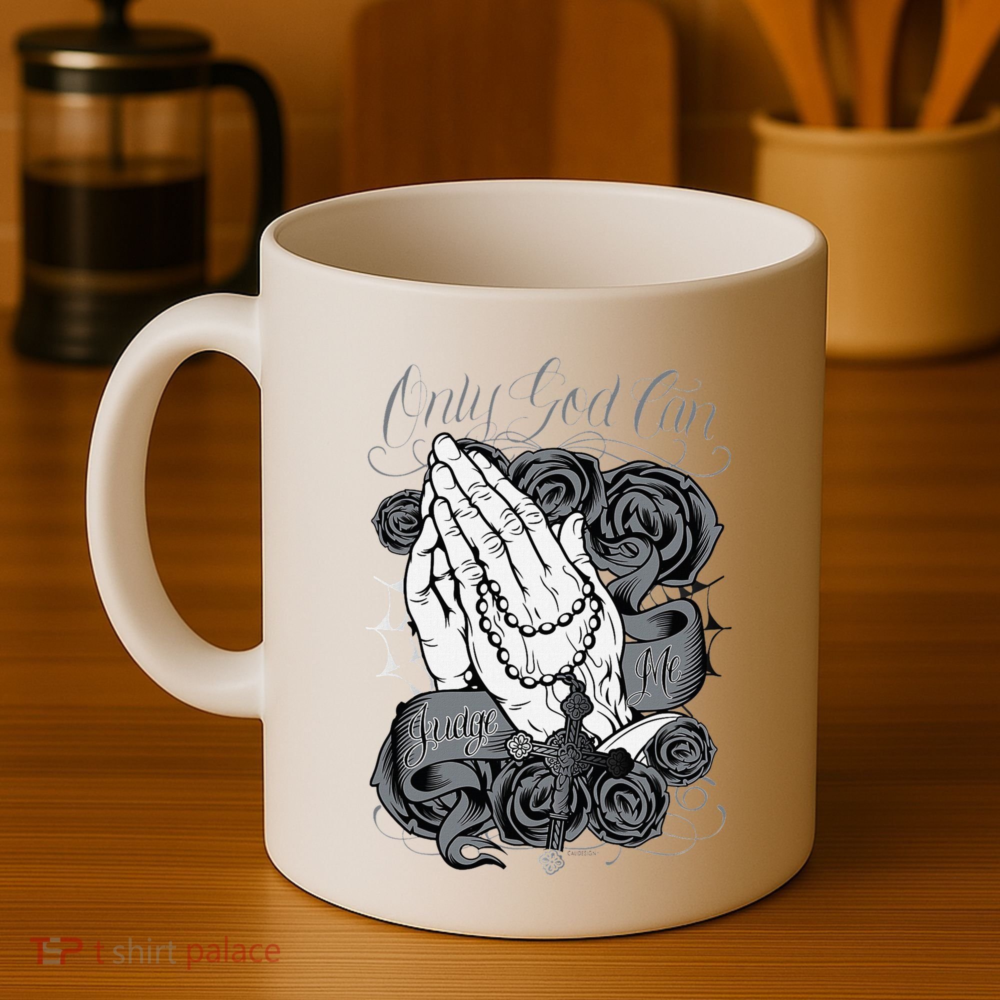 Only God Can Judge Me Chicano Graphic Art Coffee Mug