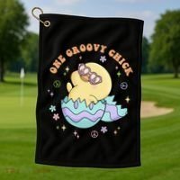 One Groovy Chick Funny Cute Baby Chicken Golf Towel thumb 1
