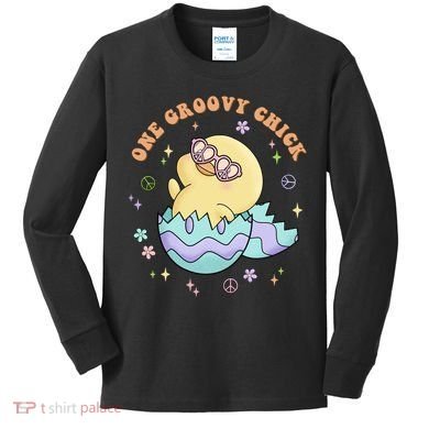 One Groovy Chick Funny Cute Baby Chicken Kids Long Sleeve Shirt