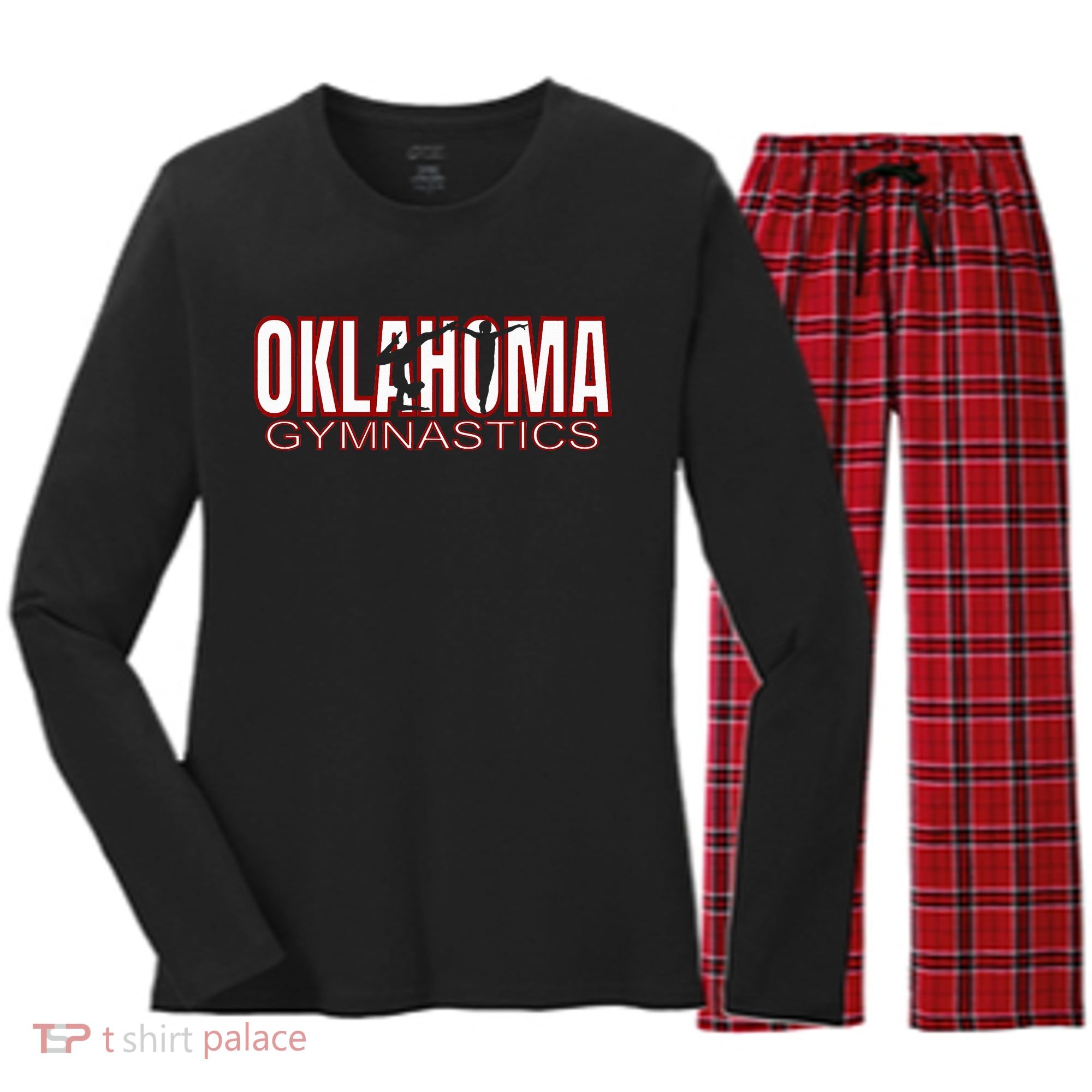 Oklahoma Gymnastics Competition Gymnast Women's Long Sleeve Flannel Pajama Set 