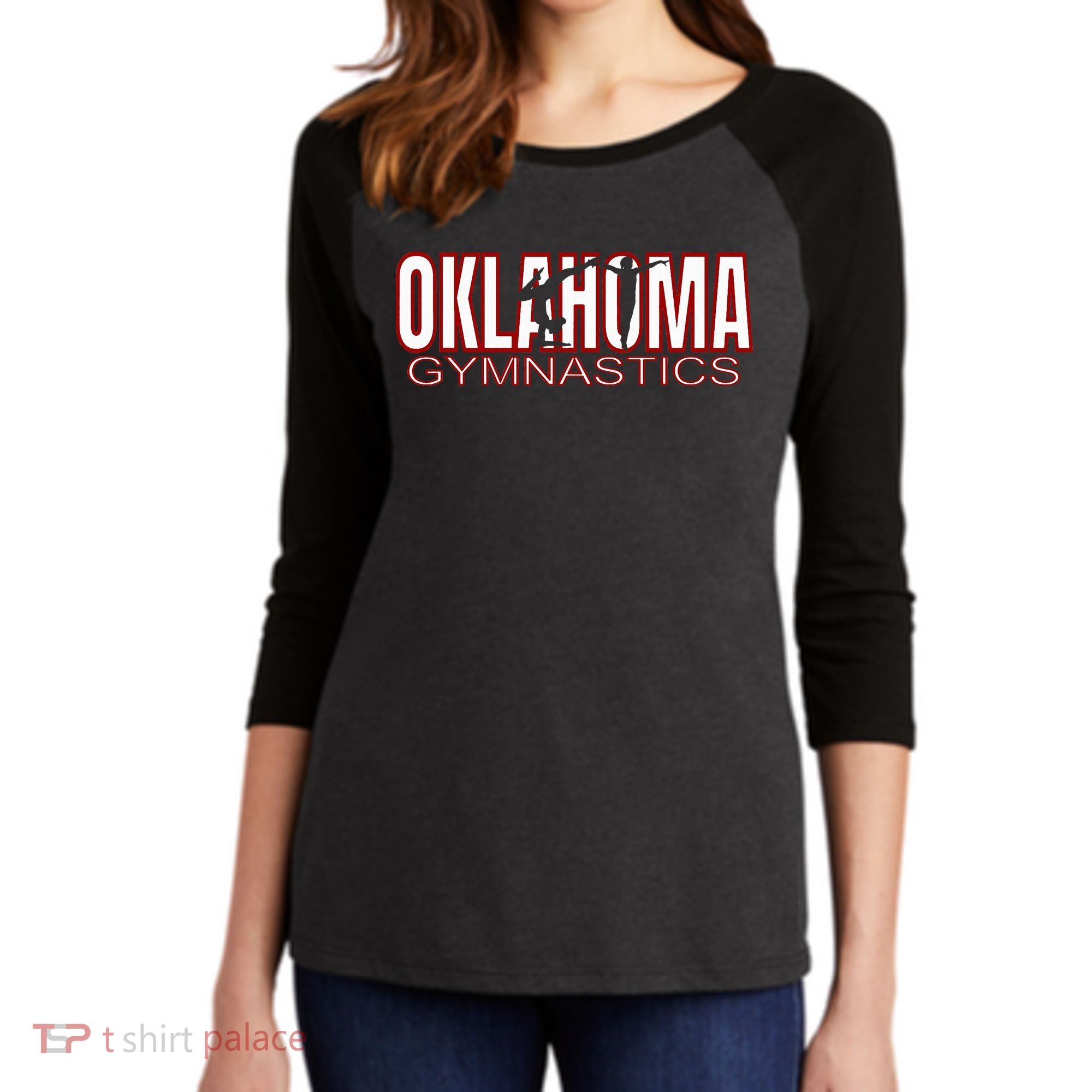 Oklahoma Gymnastics Competition Gymnast Women's Tri-Blend 3/4-Sleeve Raglan Shirt