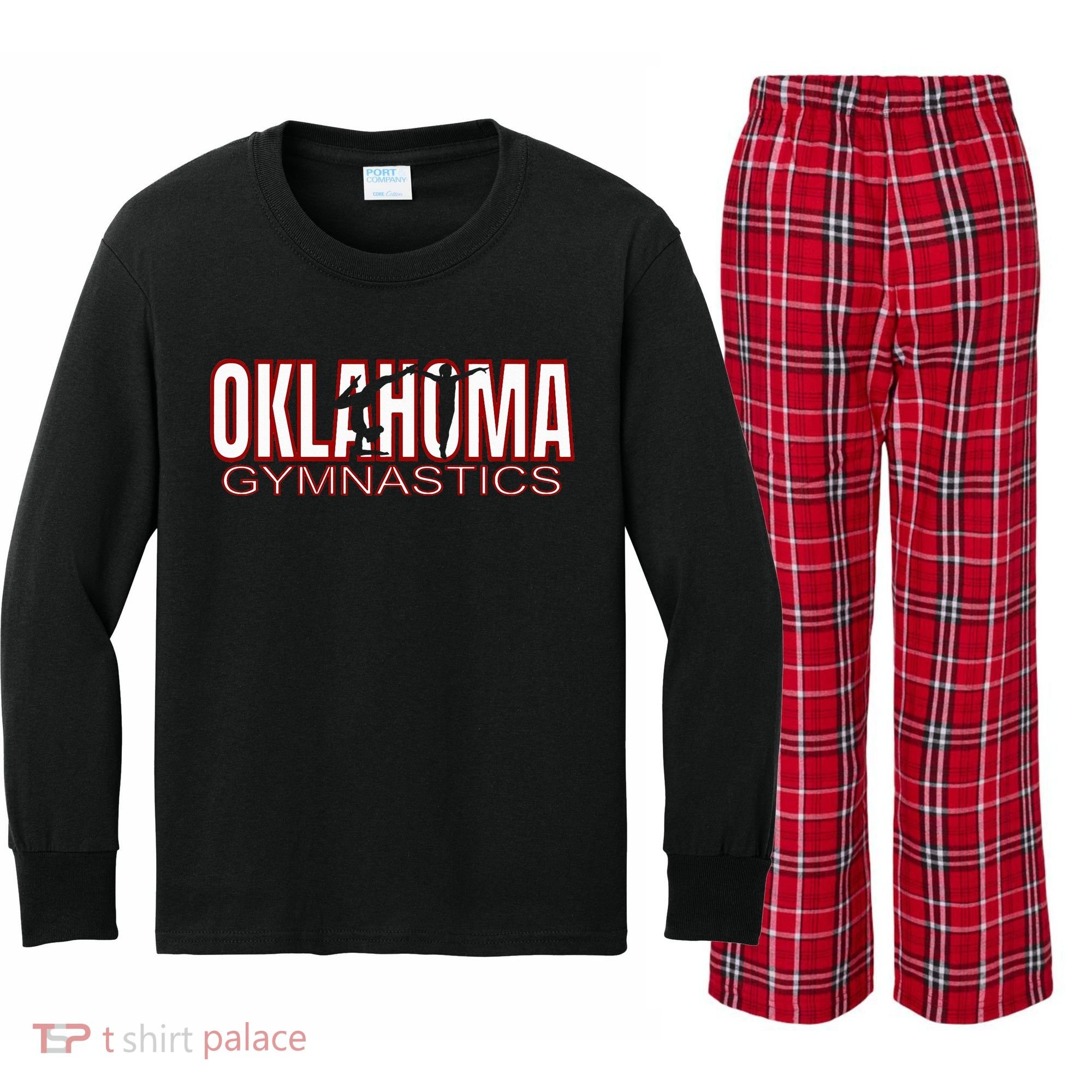 Oklahoma Gymnastics Competition Gymnast Kids Long Sleeve Plaid Pajama Set