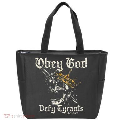Obey God Defy Tyrants Skull Tote Bag