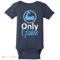 Only Gains Funny Gym Fitness Workout Parody Baby Bodysuit thumb 0