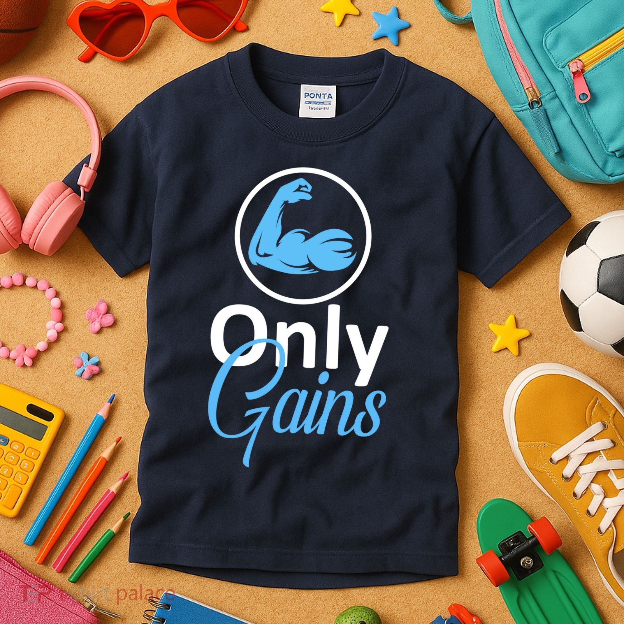 Only Gains Funny Gym Fitness Workout Parody Kids T-Shirt