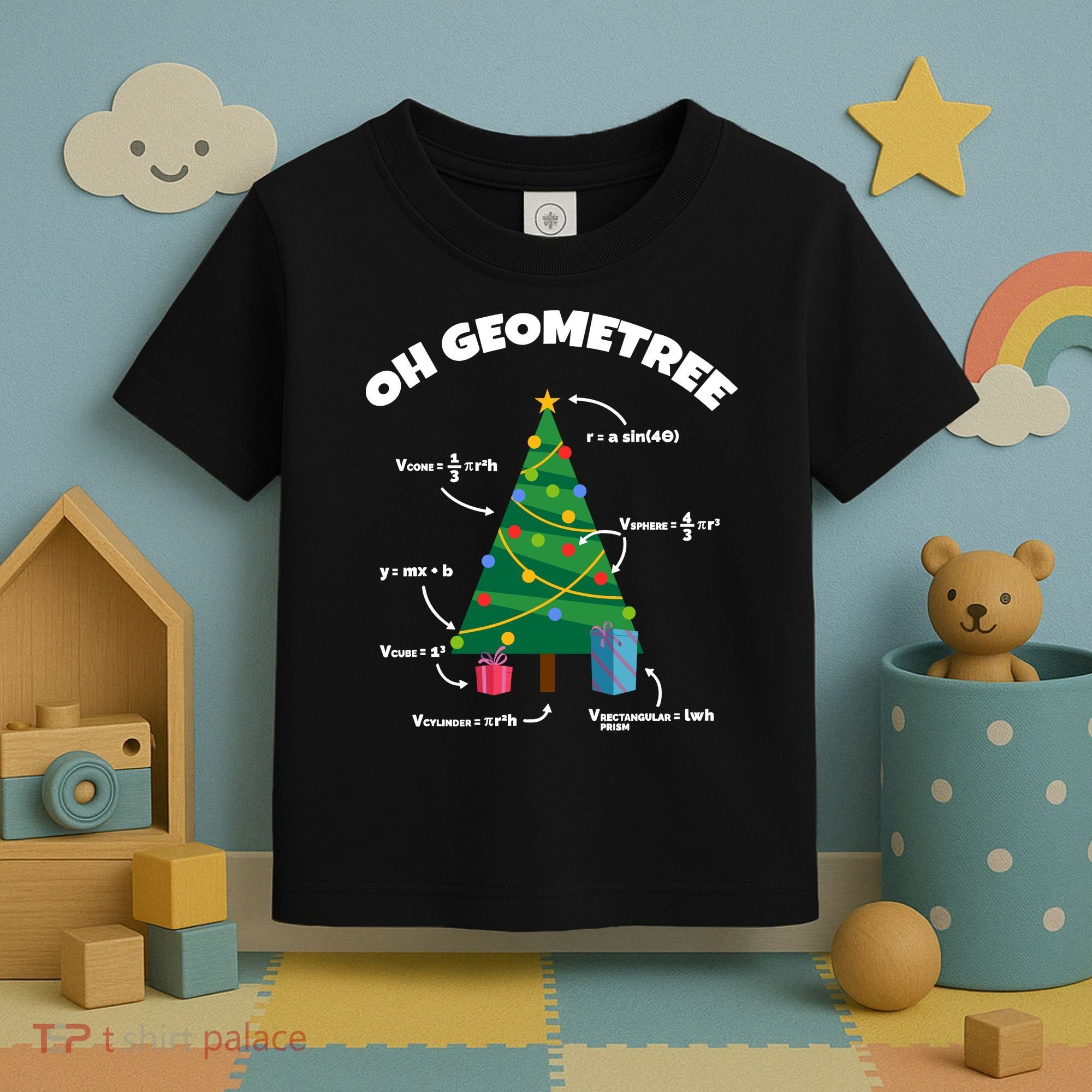 Oh Geometree Funny Christmas Tree Math Teacher Toddler T-Shirt