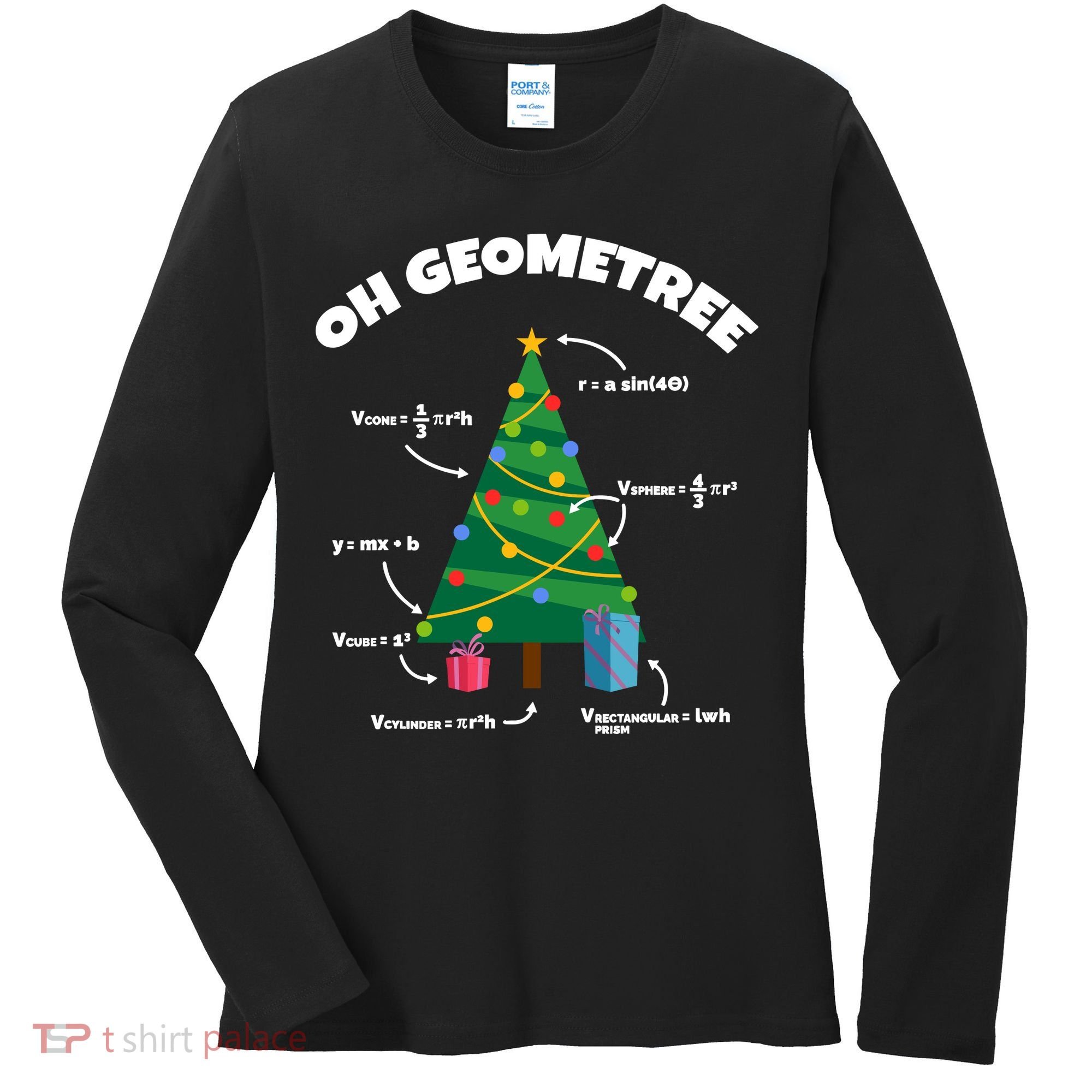 Oh Geometree Funny Christmas Tree Math Teacher Women's Long Sleeve Shirt