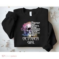 October Girl Funny Birthday Skull Woman Sweatshirt thumb 2