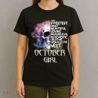 October Girl Funny Birthday Skull Woman T-Shirt thumb 4