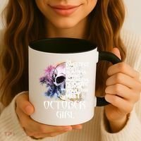 October Girl Funny Birthday Skull Woman Coffee Mug thumb 3