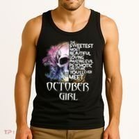 October Girl Funny Birthday Skull Woman Tank Top thumb 3