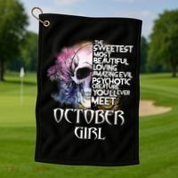 October Girl Funny Birthday Skull Woman Golf Towel thumb 1
