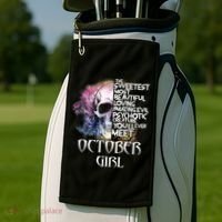 October Girl Funny Birthday Skull Woman Golf Towel thumb 2