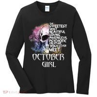 October Girl Funny Birthday Skull Woman Women's Long Sleeve Shirt thumb 0