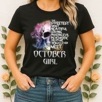 October Girl Funny Birthday Skull Woman Women's T-Shirt thumb 2