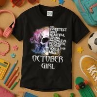 October Girl Funny Birthday Skull Woman Kids T-Shirt thumb 3