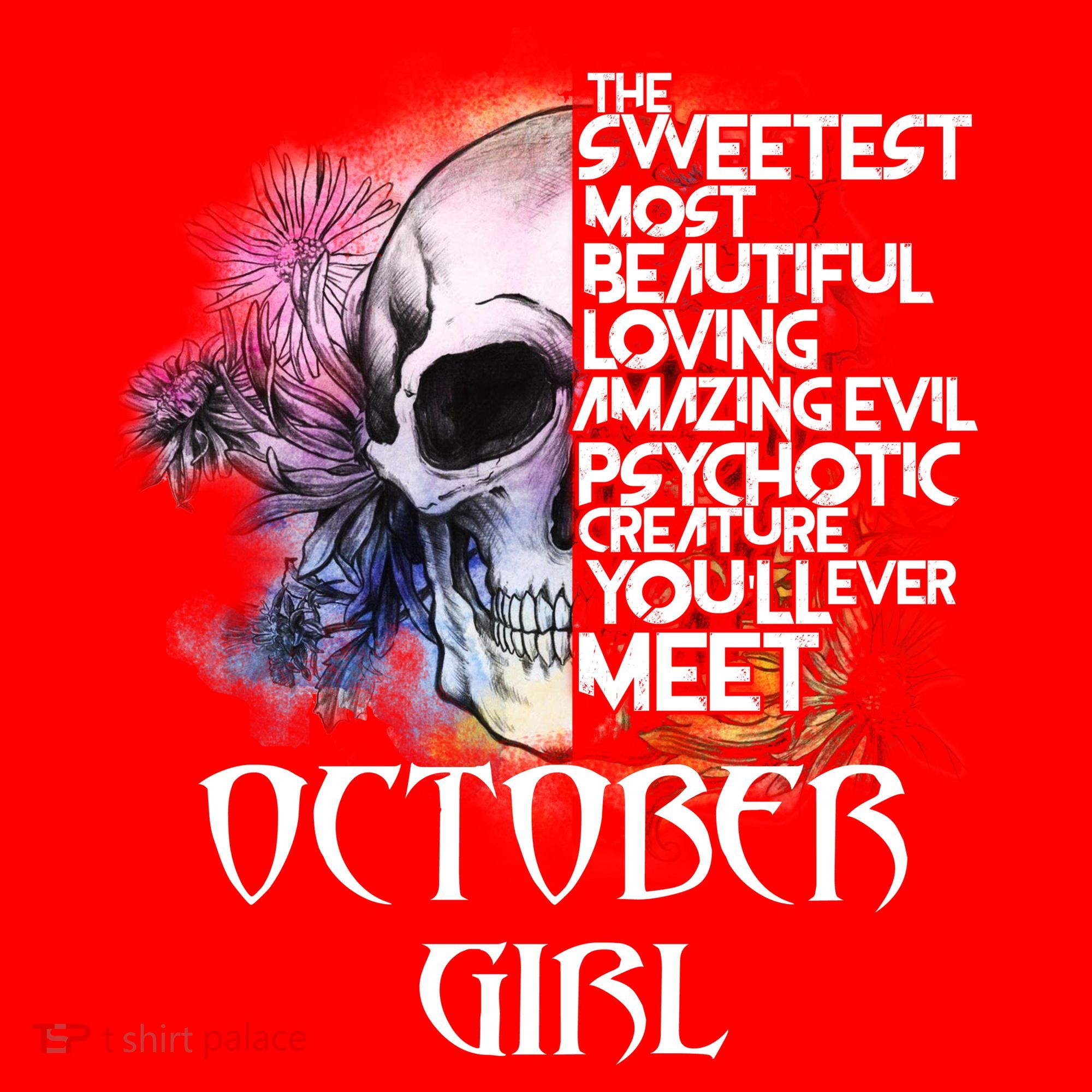October Girl Funny Birthday Skull Woman Santa Hat