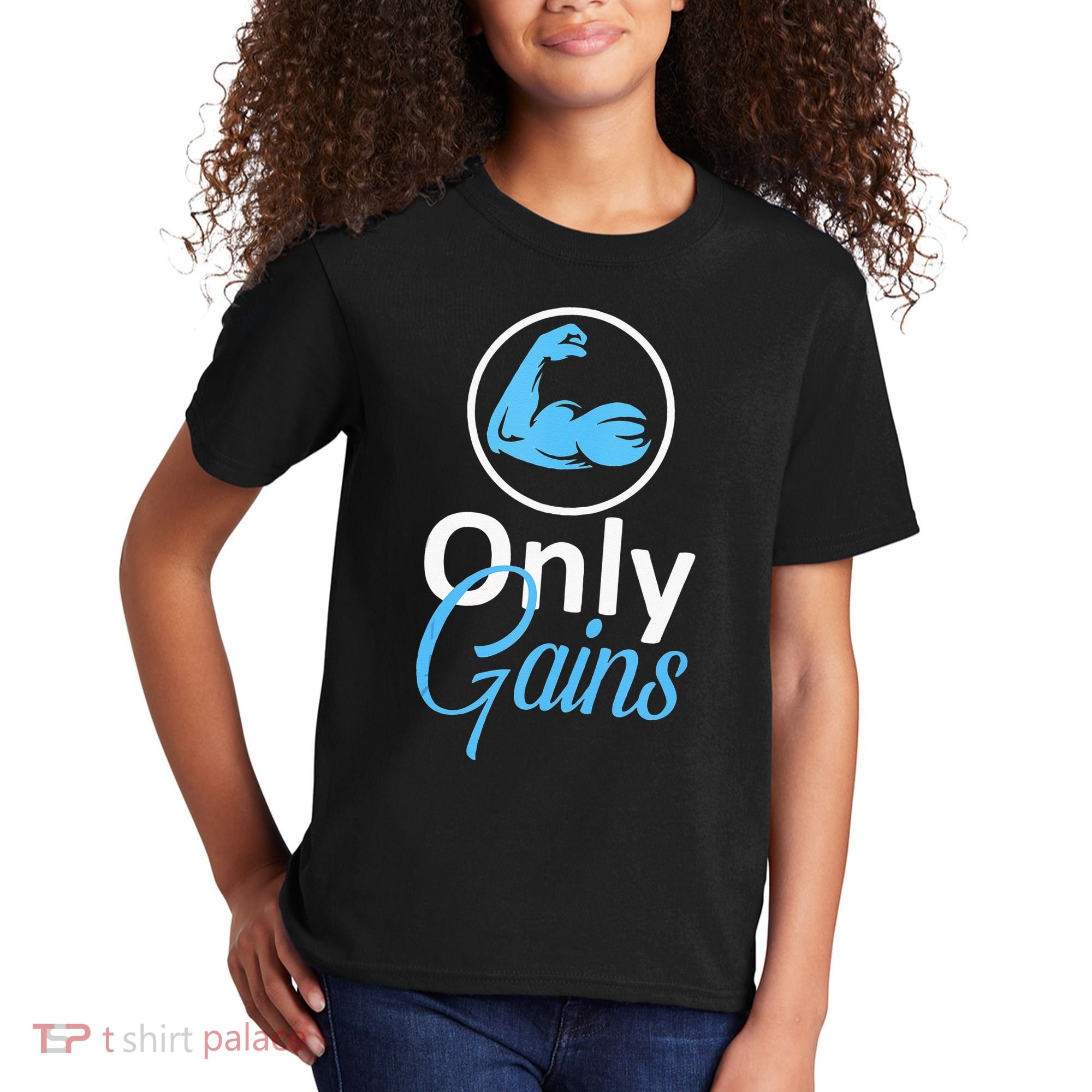 Only Gains Funny Gym Fitness Workout Parody Kids T-Shirt