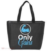 Only Gains Funny Gym Fitness Workout Parody Tote Bag thumb 0