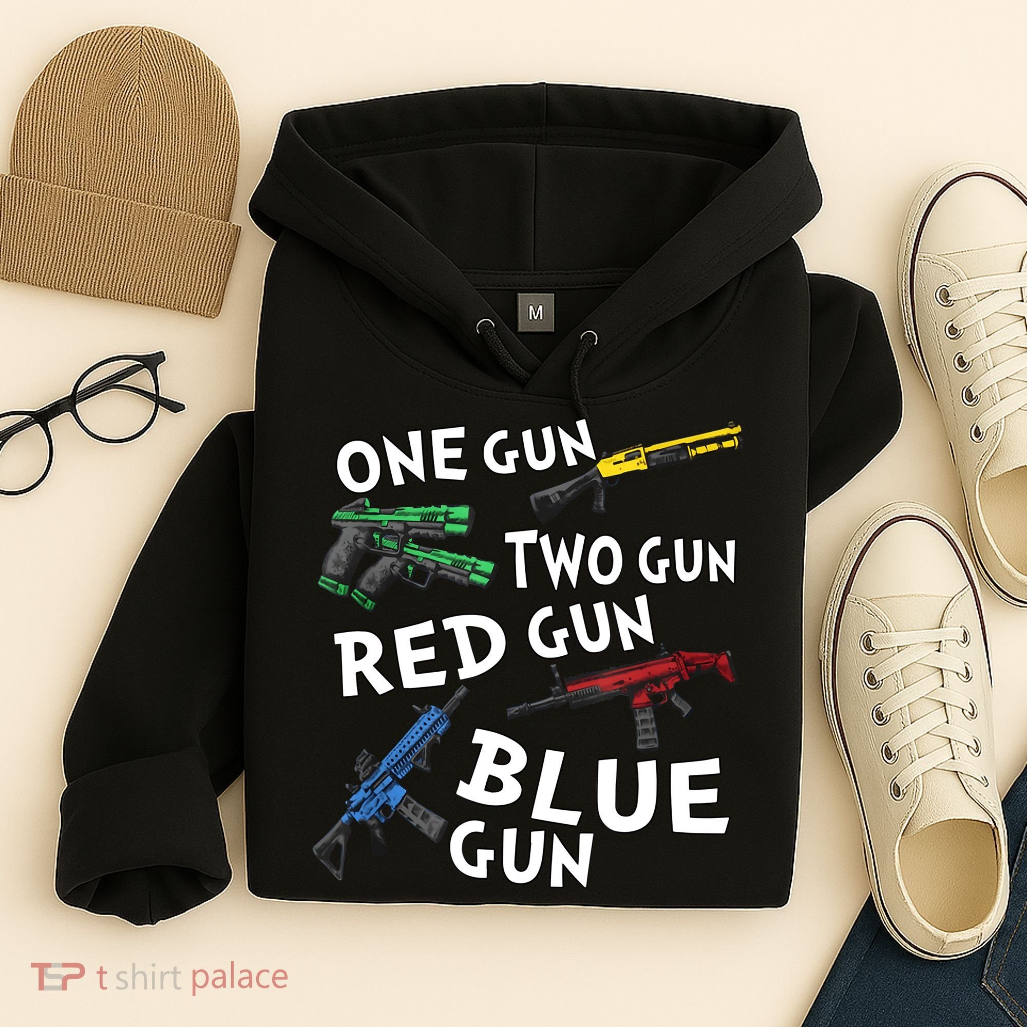 One Gun Two Gun Red Gun Blue Gun Hoodie