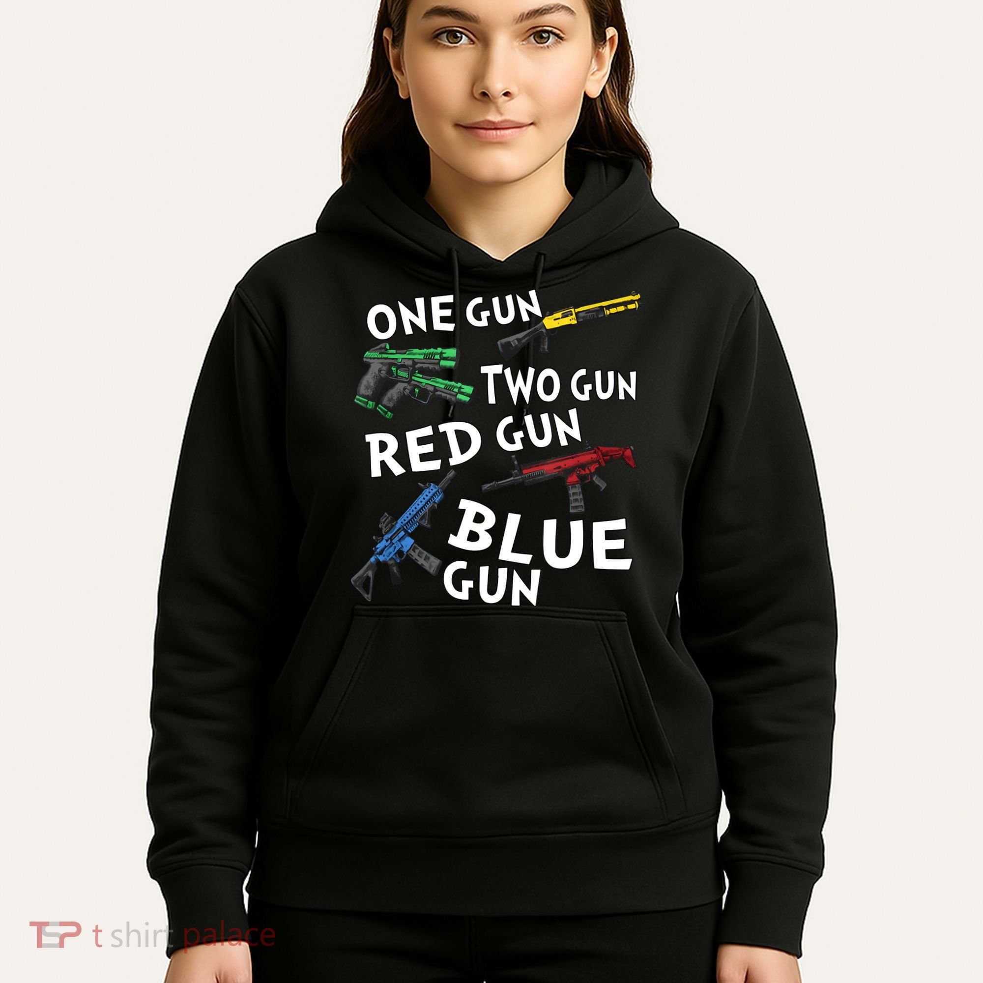 One Gun Two Gun Red Gun Blue Gun Hoodie