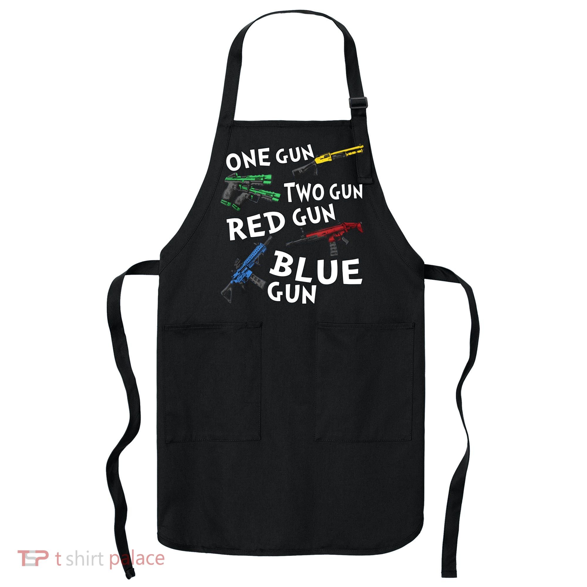 One Gun Two Gun Red Gun Blue Gun Apron
