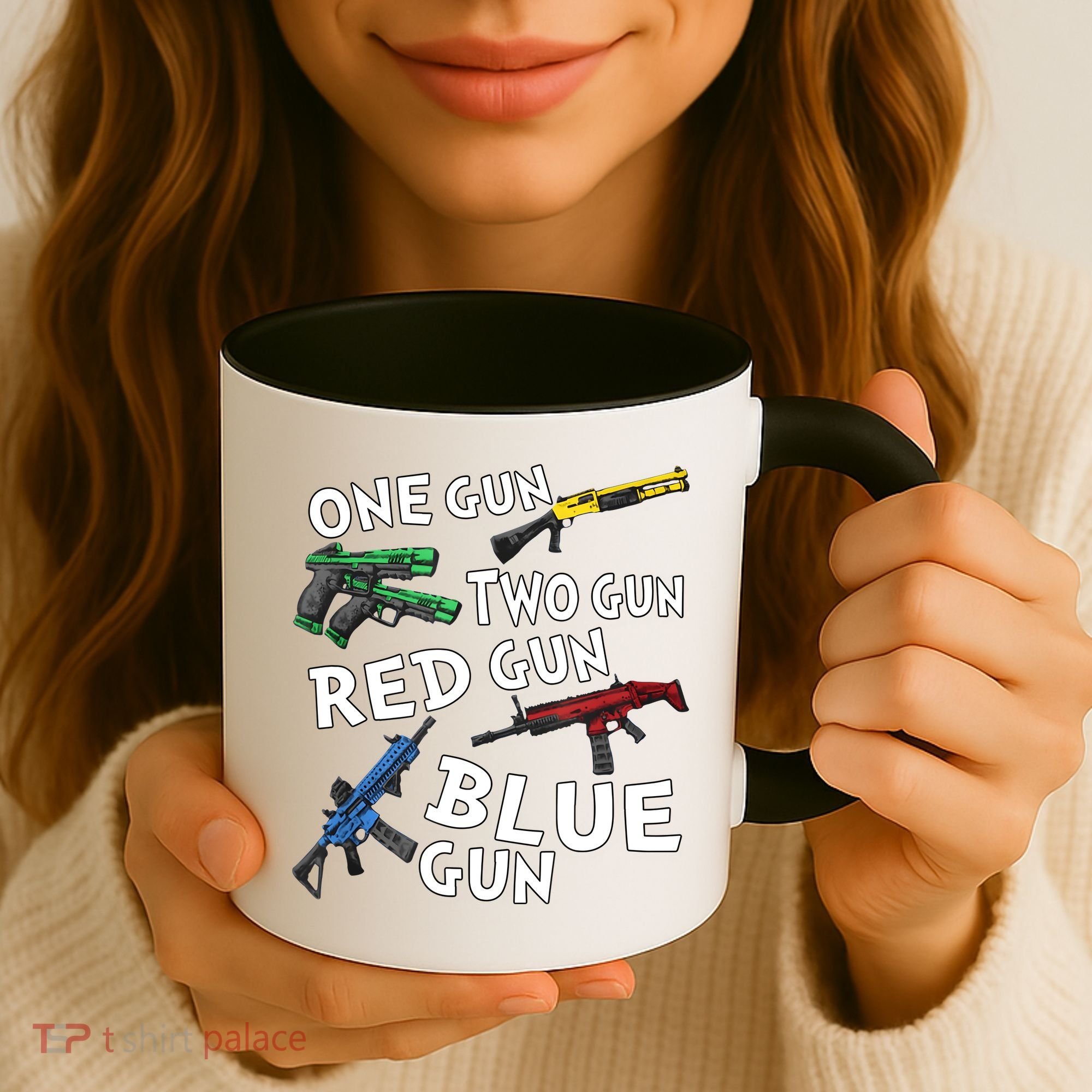 One Gun Two Gun Red Gun Blue Gun Coffee Mug