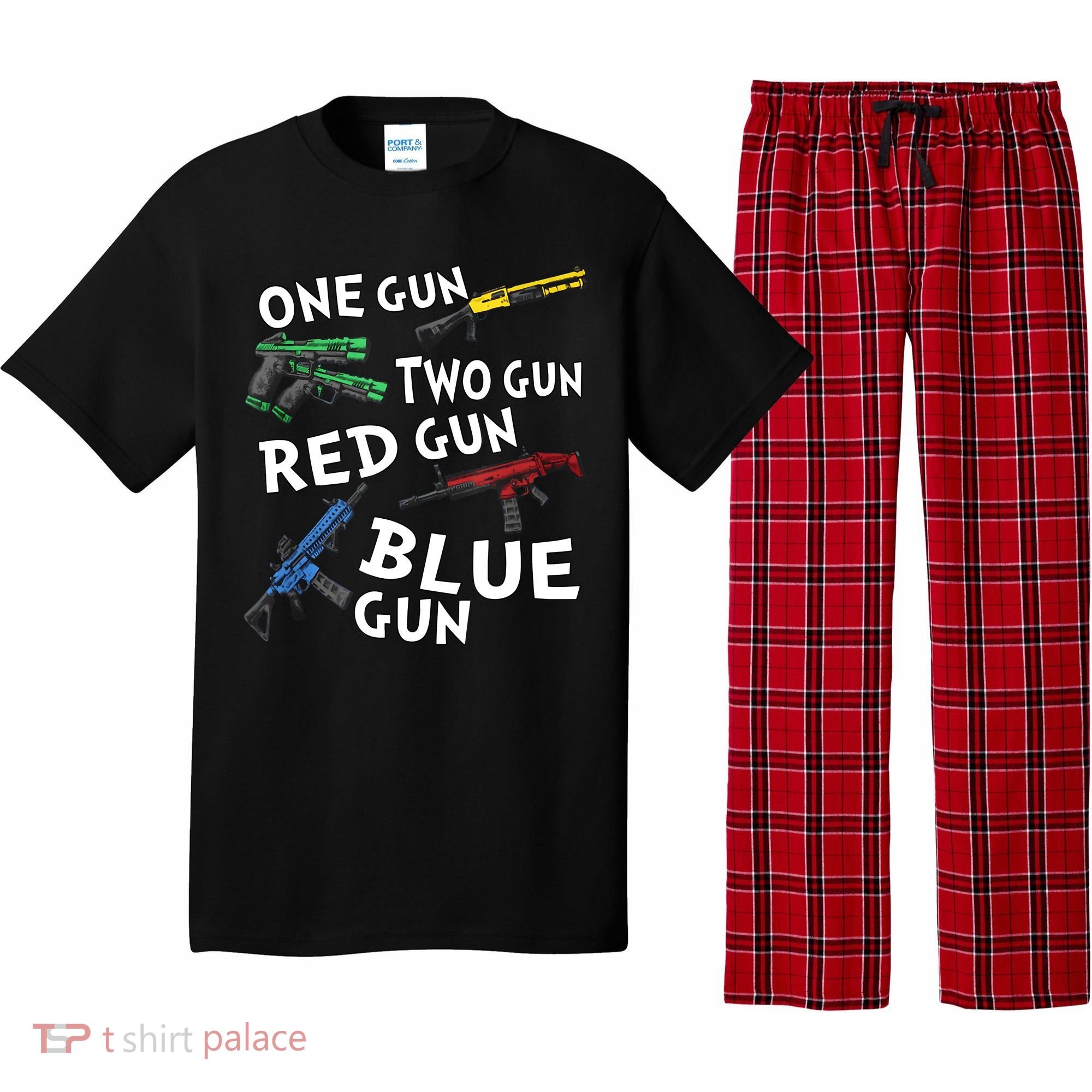 One Gun Two Gun Red Gun Blue Gun Pajama Set