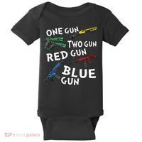 One Gun Two Gun Red Gun Blue Gun Baby Bodysuit thumb 0