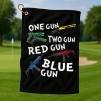 One Gun Two Gun Red Gun Blue Gun Golf Towel thumb 1