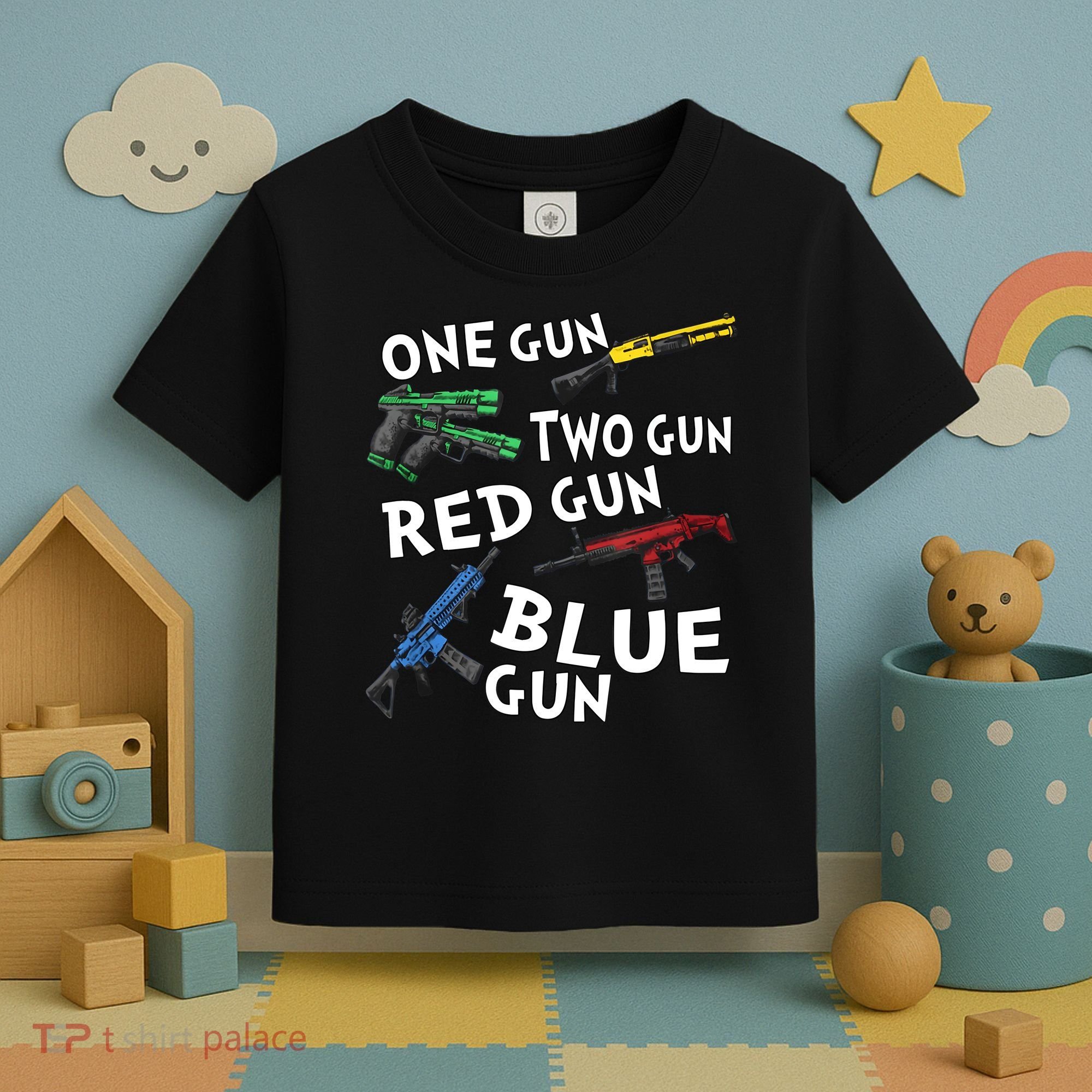 One Gun Two Gun Red Gun Blue Gun Toddler T-Shirt