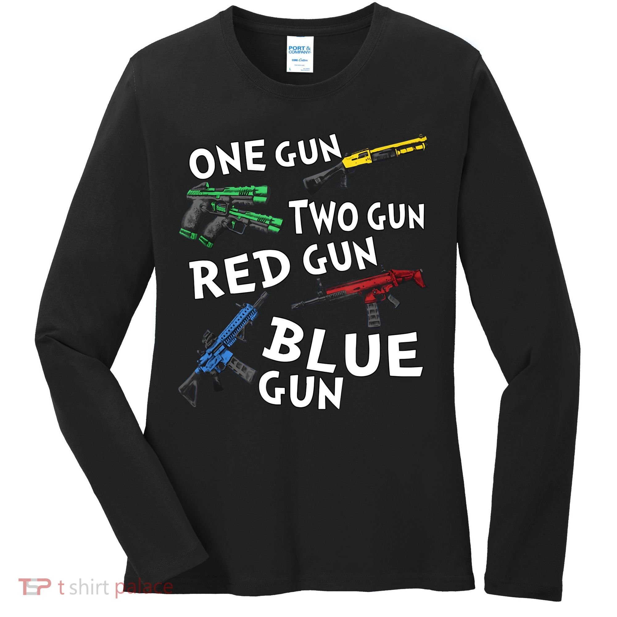 One Gun Two Gun Red Gun Blue Gun Women's Long Sleeve Shirt