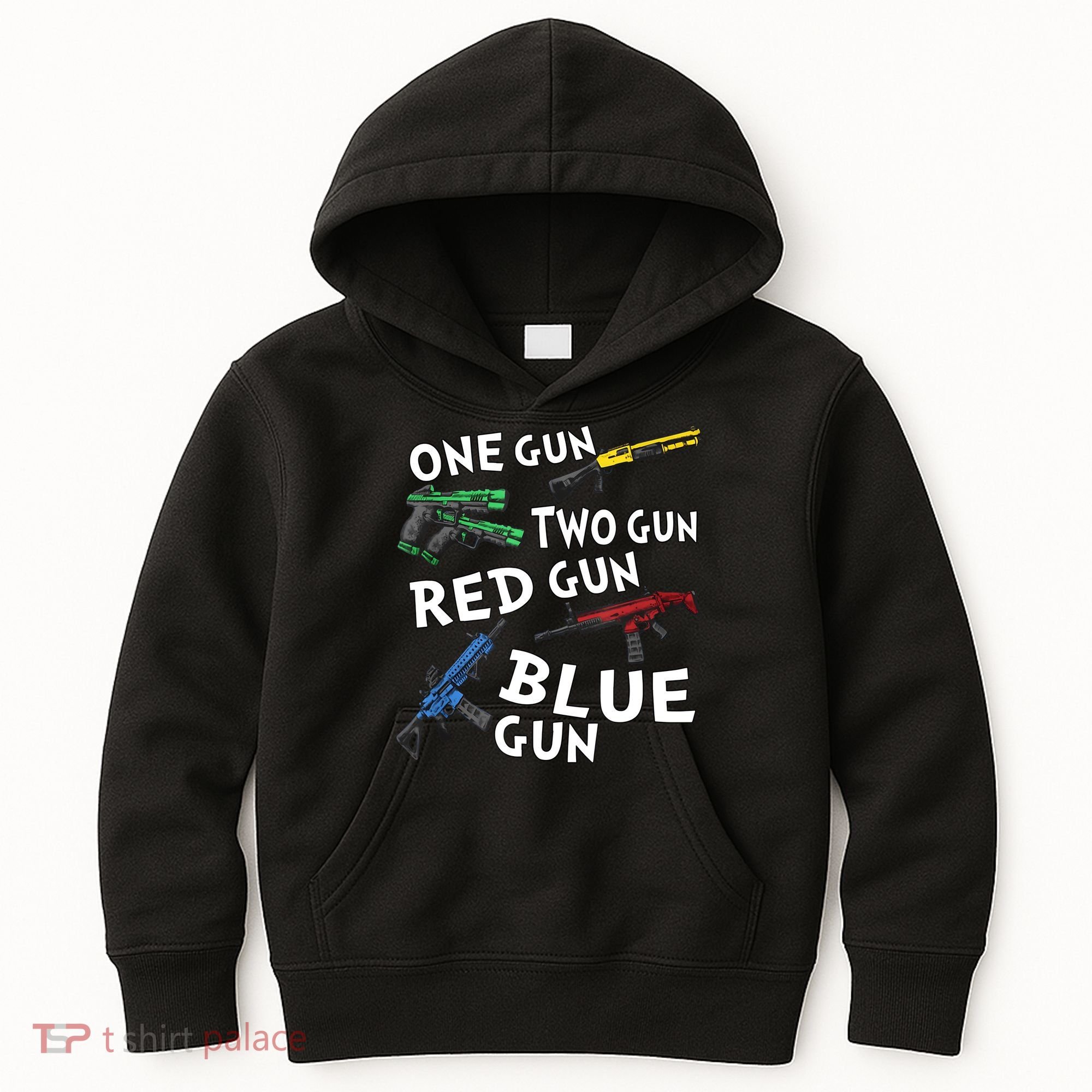 One Gun Two Gun Red Gun Blue Gun Kids Hoodie