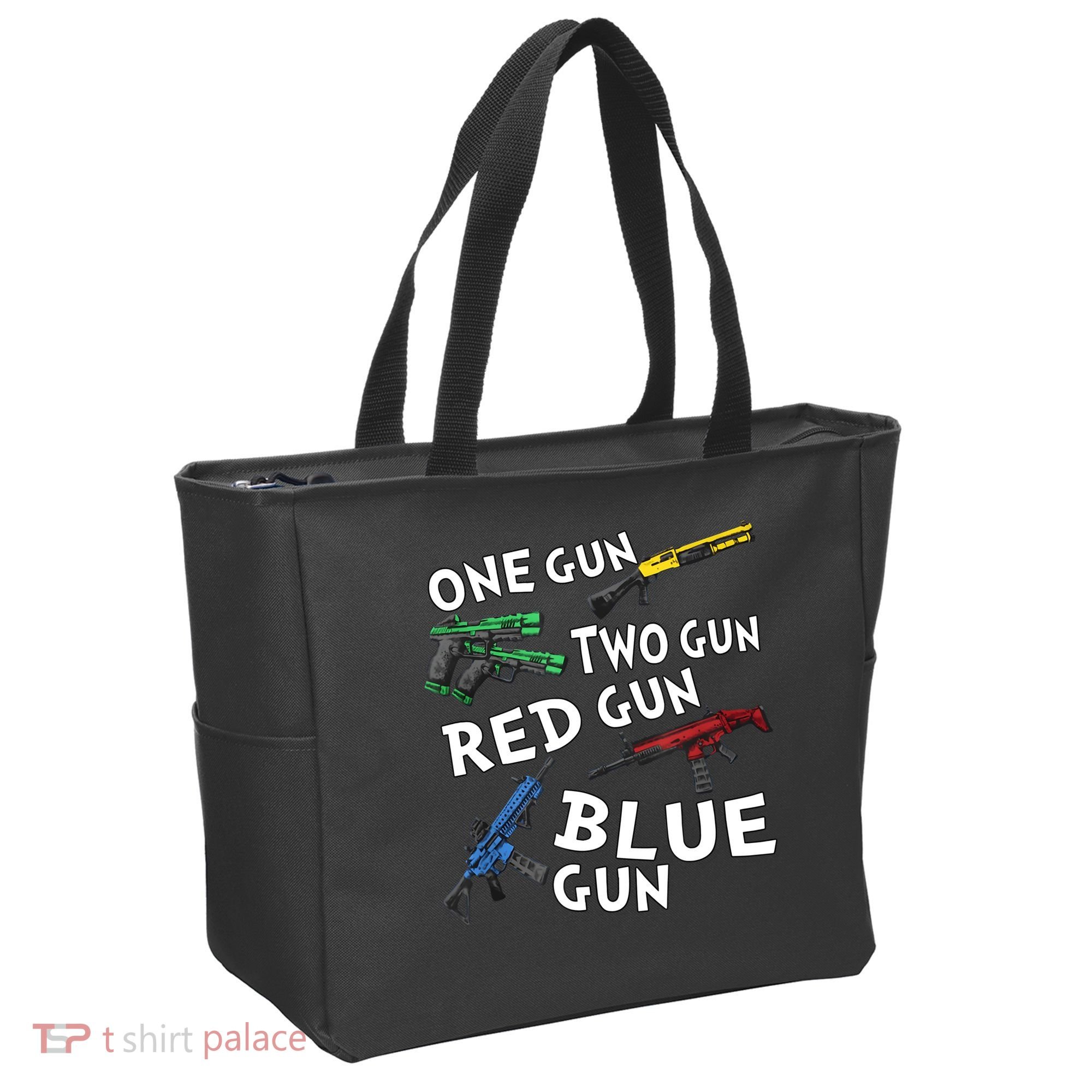 One Gun Two Gun Red Gun Blue Gun Tote Bag