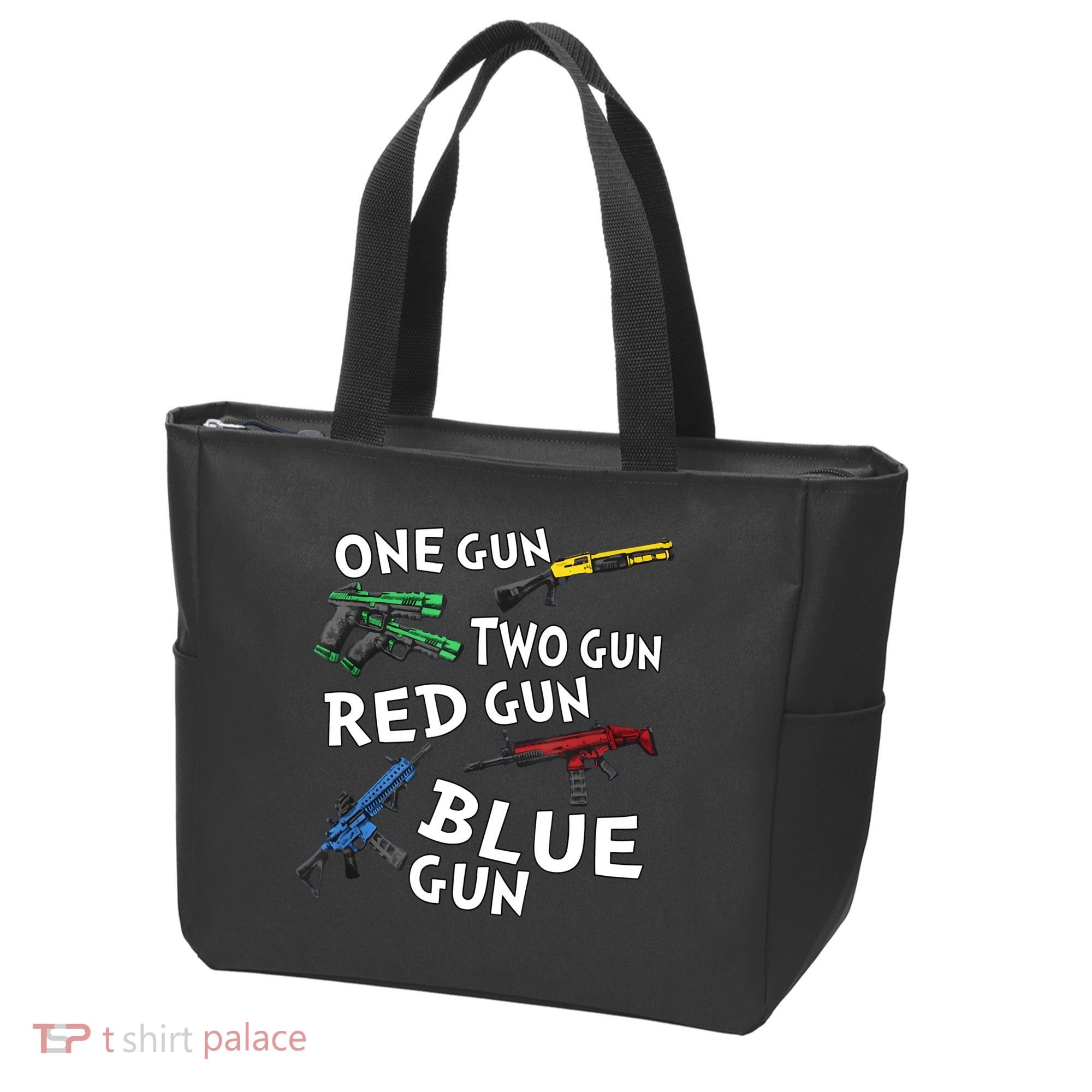 One Gun Two Gun Red Gun Blue Gun Tote Bag