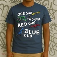 One Gun Two Gun Red Gun Blue Gun T-Shirt thumb 3