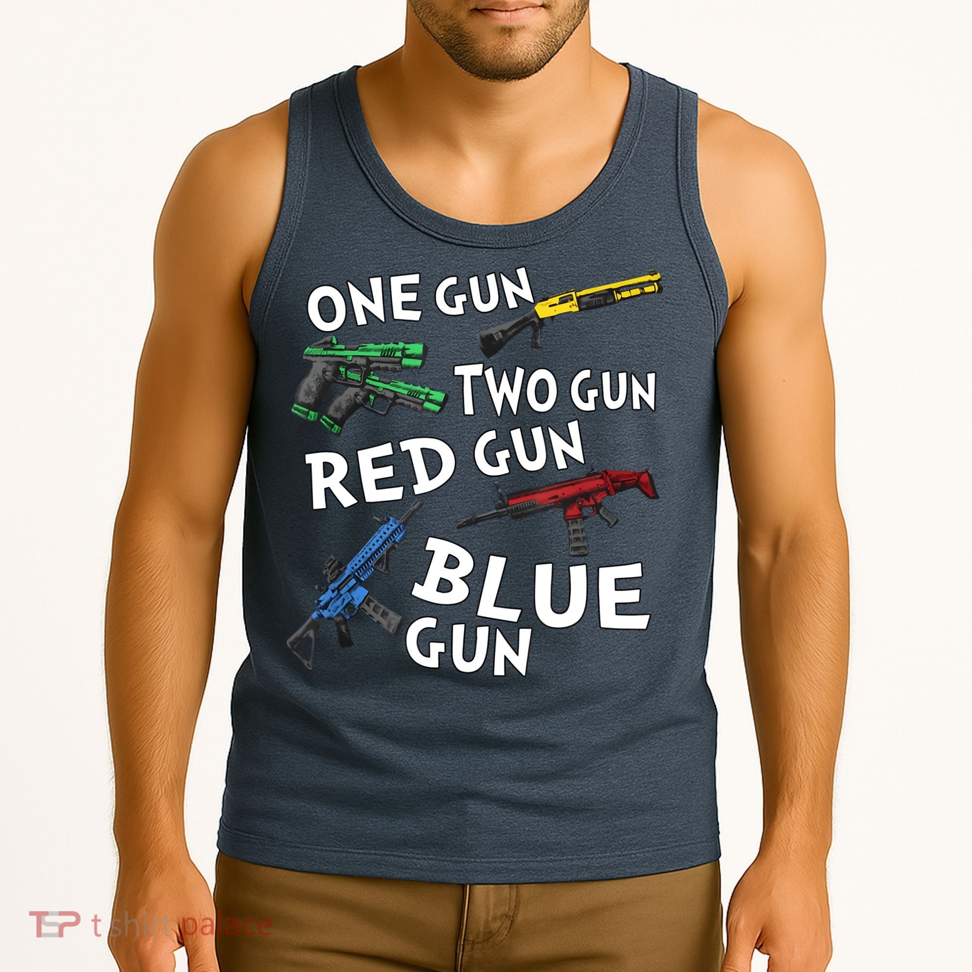 One Gun Two Gun Red Gun Blue Gun Tank Top