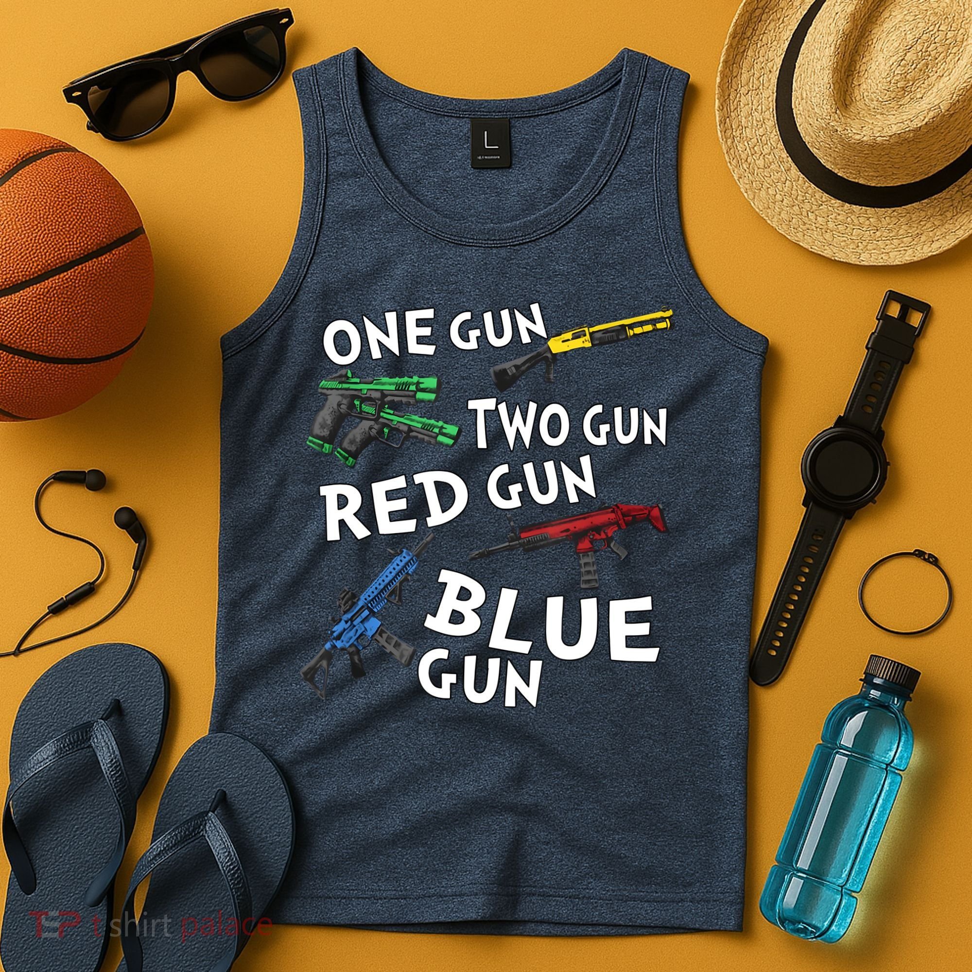 One Gun Two Gun Red Gun Blue Gun Tank Top