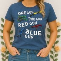 One Gun Two Gun Red Gun Blue Gun Women's T-Shirt thumb 2