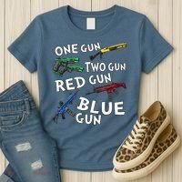 One Gun Two Gun Red Gun Blue Gun Women's T-Shirt thumb 3