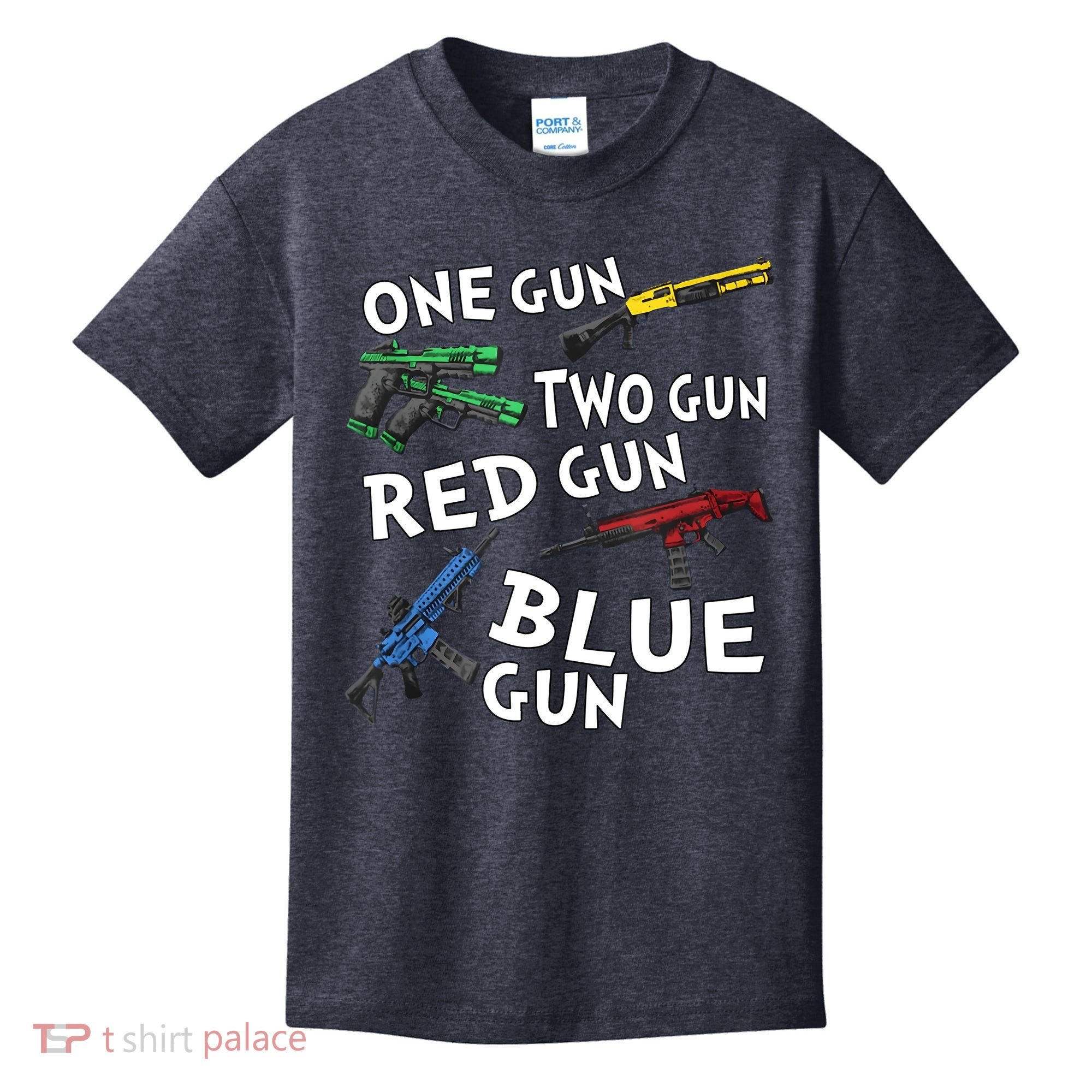 One Gun Two Gun Red Gun Blue Gun Kids T-Shirt