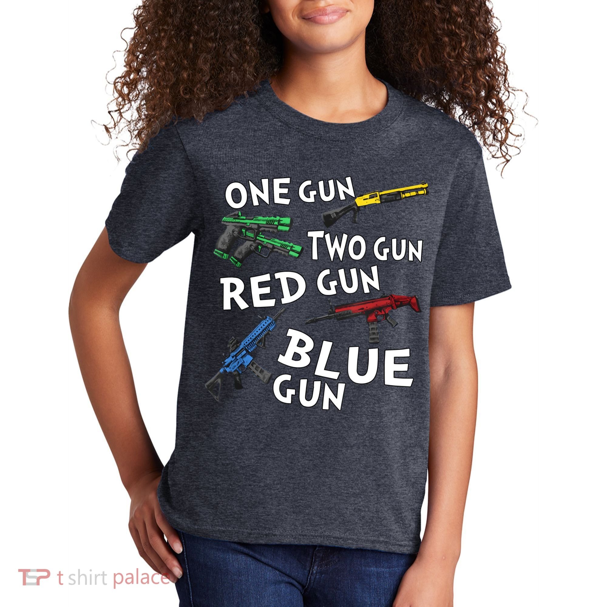 One Gun Two Gun Red Gun Blue Gun Kids T-Shirt