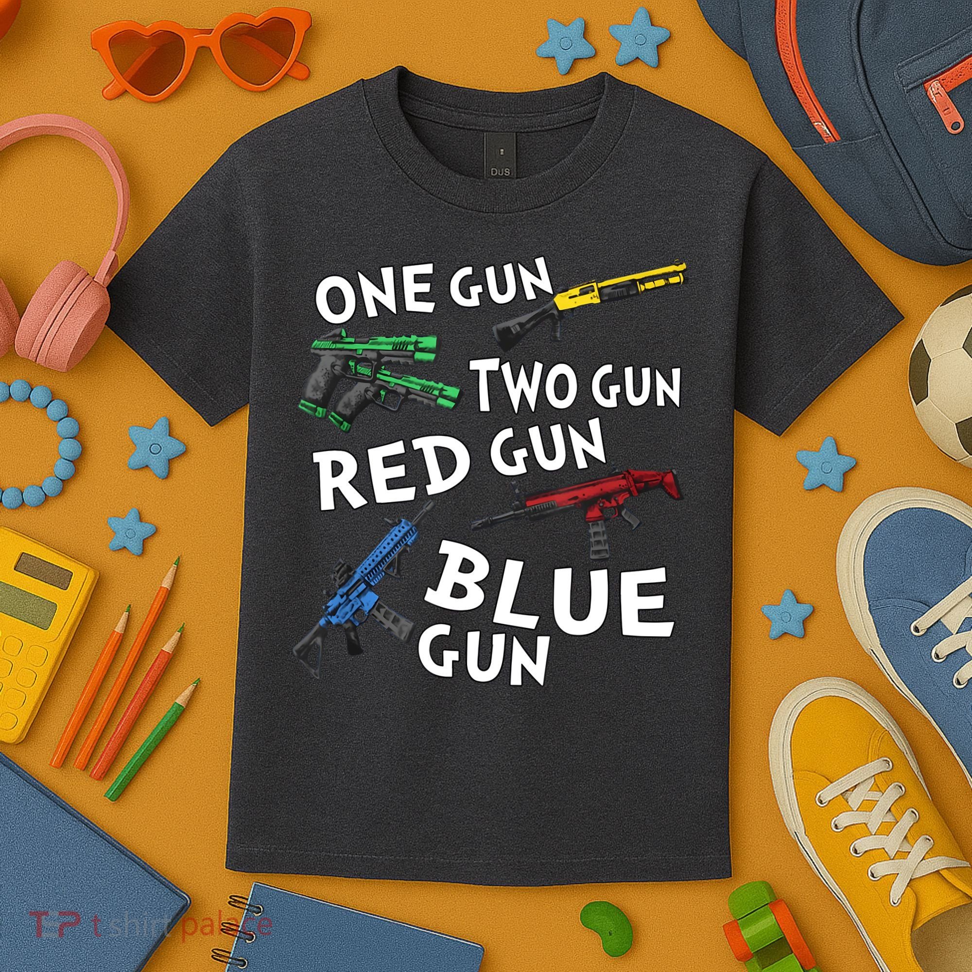 One Gun Two Gun Red Gun Blue Gun Kids T-Shirt