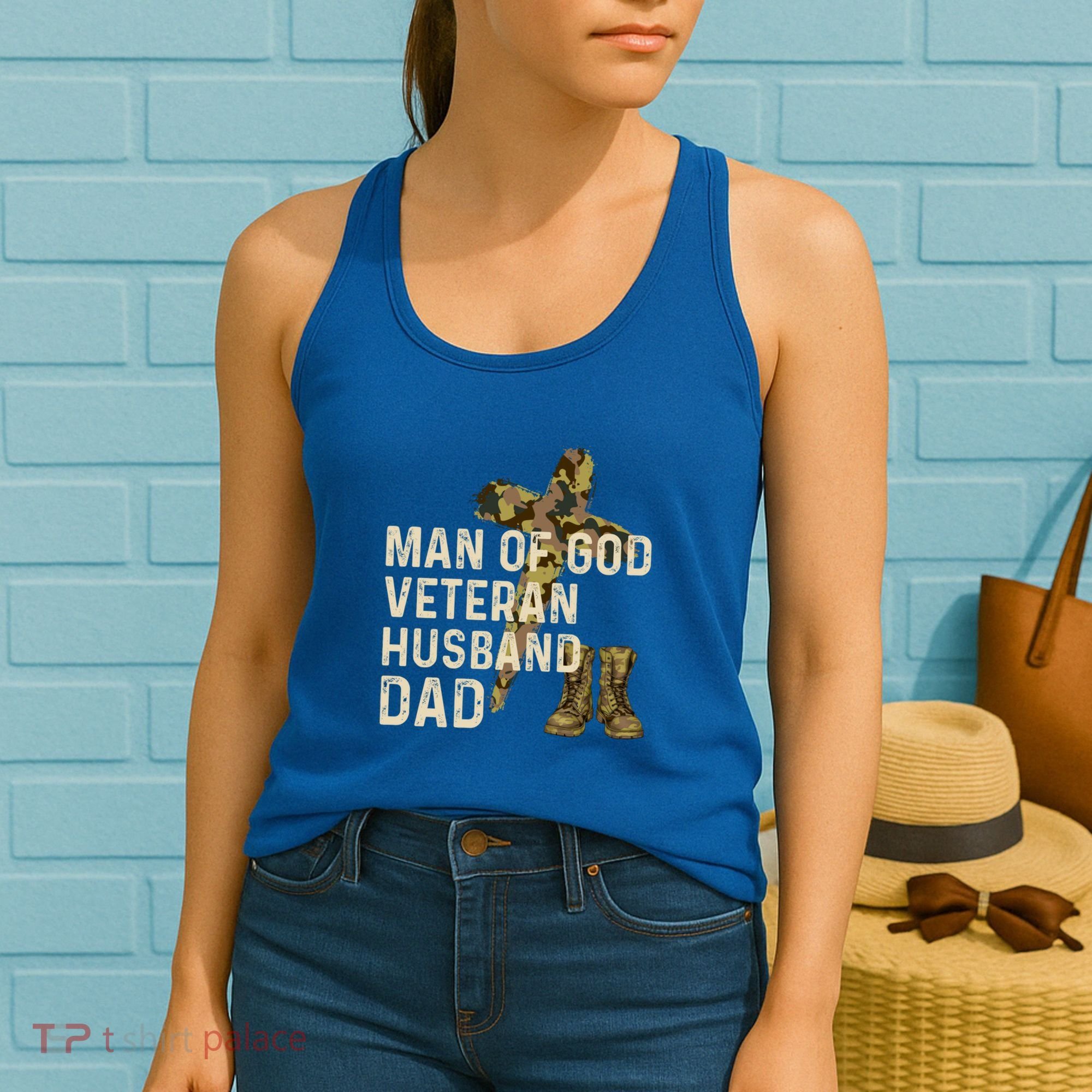 Of God Veteran Husband Dad Christian Jesus Camouflage Gift Women's Tank Top