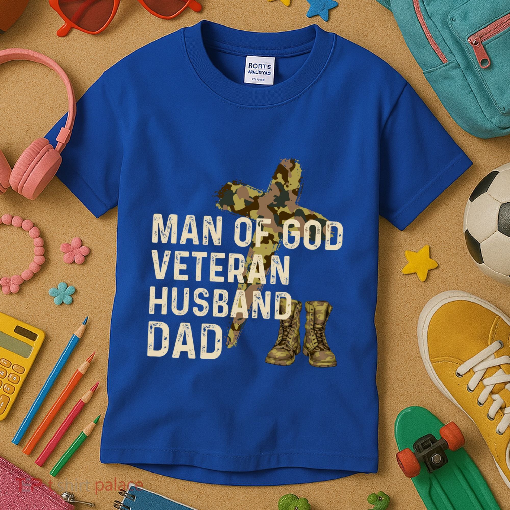 Of God Veteran Husband Dad Christian Jesus Camouflage Gift Kids T-Shirt