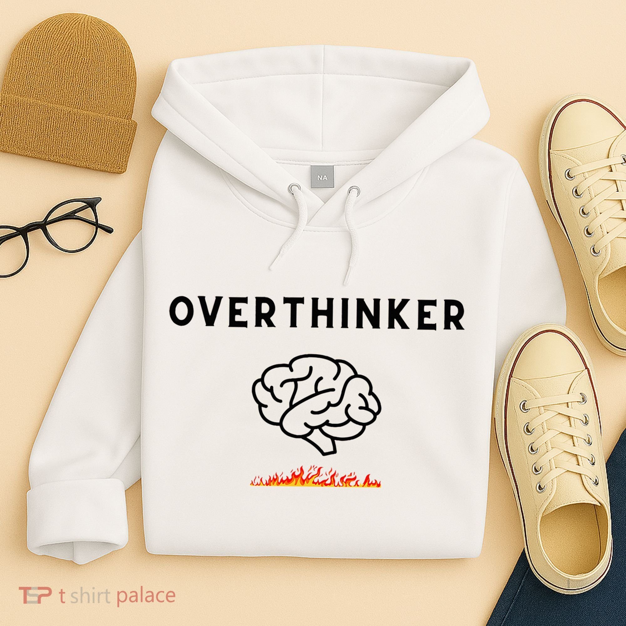 Overthinker Graphic With Picture Of Brain And Fire Hoodie